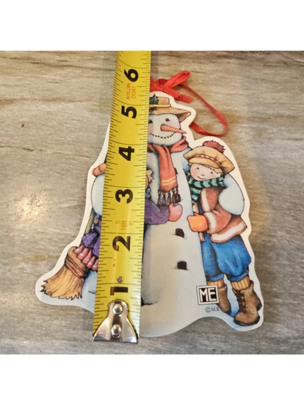 VTG Mary Engelbreit Snowman Christmas Ornament Hugging Boy Girl 5.5